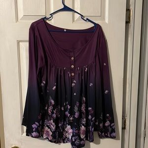 Women’s shirt, long sleeve, blue, and purple floral